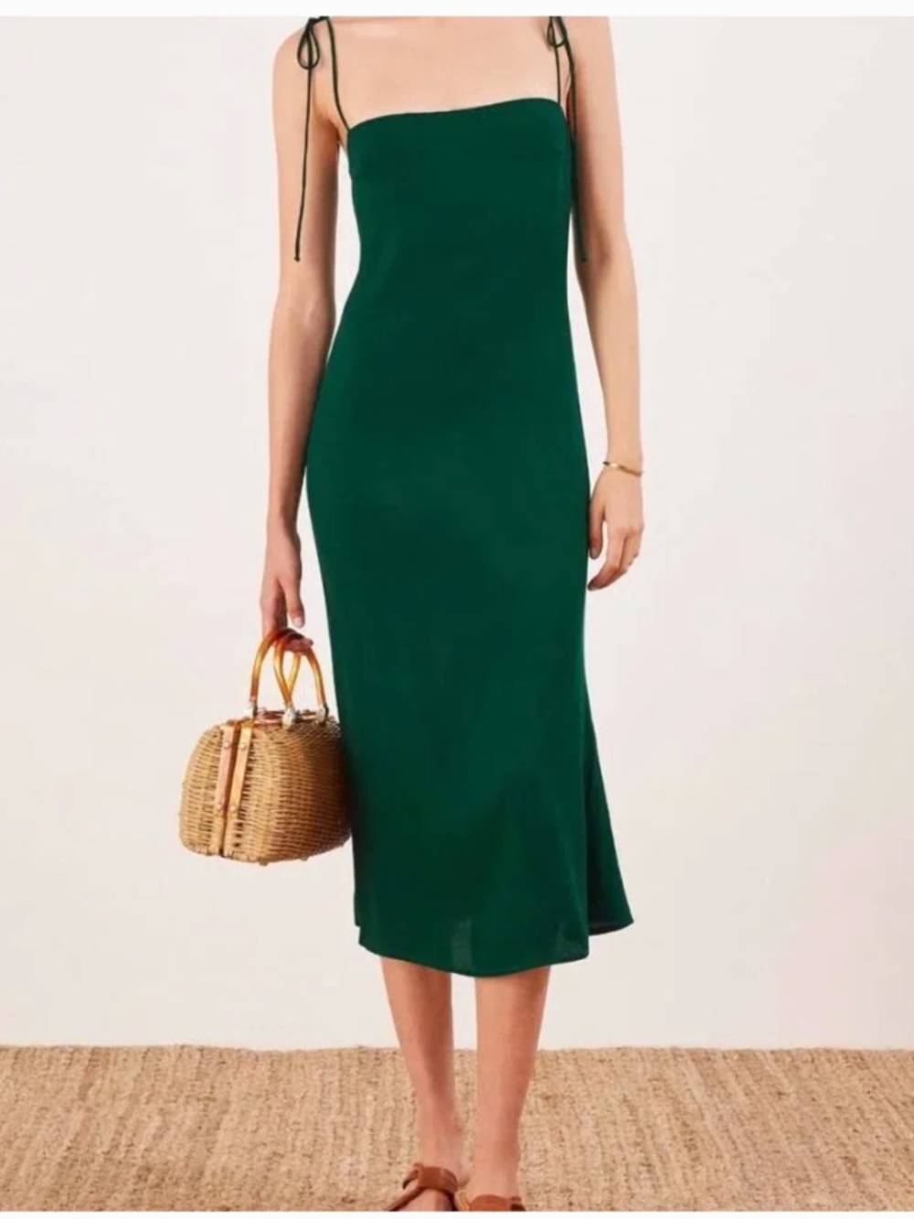 REFORMATION: inley Midi Forest Green Dress